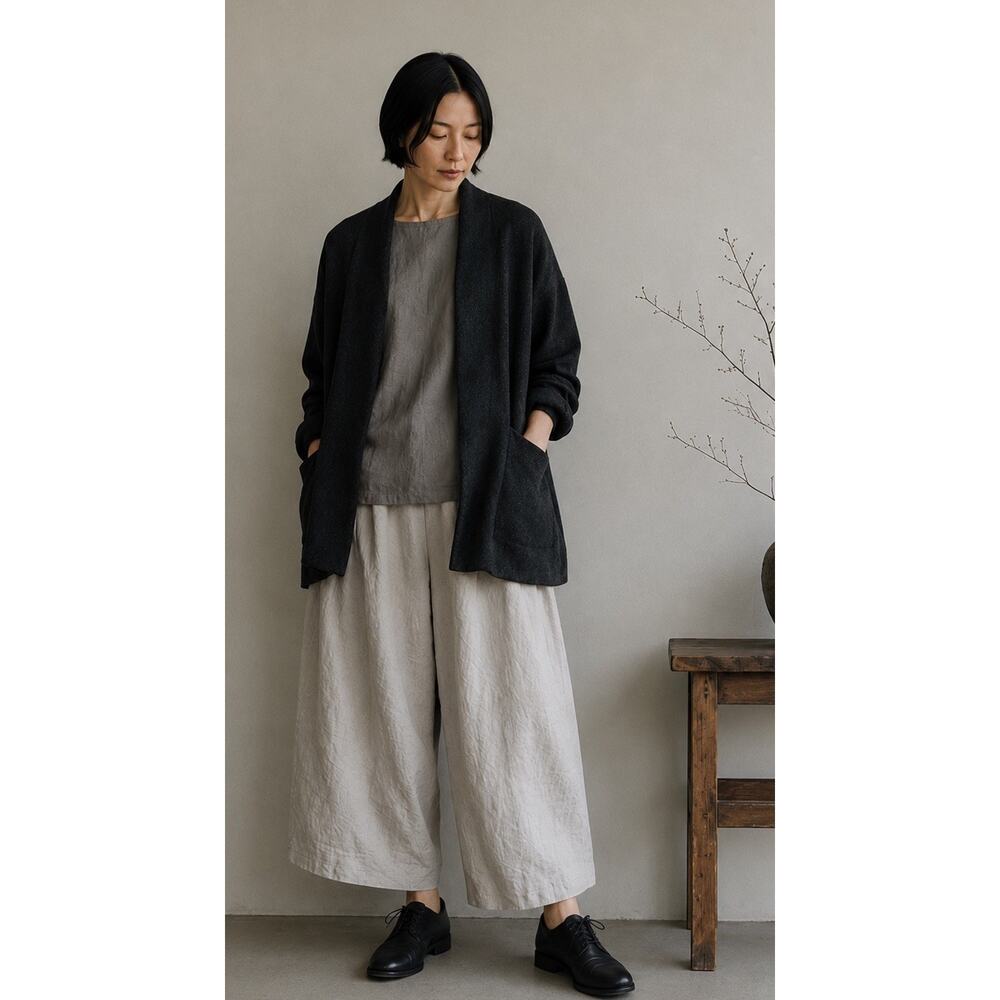 Eileen Fischer Minimalist Felted 100% Merino Wool Duster Lagenlook
